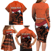 Personalized Netherlands Family Matching Long Sleeve Bodycon Dress and Hawaiian Shirt Lion With Daisy Flower - Wonder Print Shop