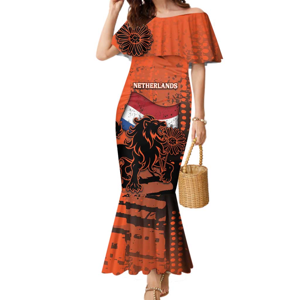 Personalized Netherlands Family Matching Mermaid Dress and Hawaiian Shirt Lion With Daisy Flower - Wonder Print Shop