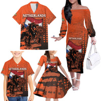 Personalized Netherlands Family Matching Off The Shoulder Long Sleeve Dress and Hawaiian Shirt Lion With Daisy Flower - Wonder Print Shop