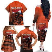 Personalized Netherlands Family Matching Off The Shoulder Long Sleeve Dress and Hawaiian Shirt Lion With Daisy Flower - Wonder Print Shop