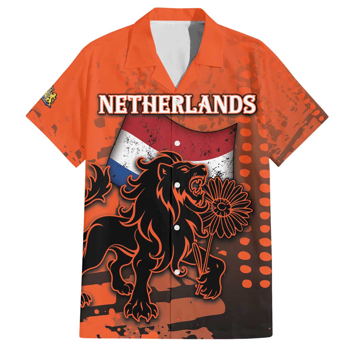 Personalized Netherlands Family Matching Off The Shoulder Long Sleeve Dress and Hawaiian Shirt Lion With Daisy Flower - Wonder Print Shop