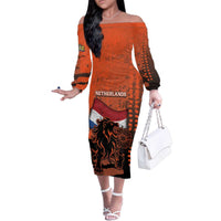 Personalized Netherlands Family Matching Off The Shoulder Long Sleeve Dress and Hawaiian Shirt Lion With Daisy Flower - Wonder Print Shop