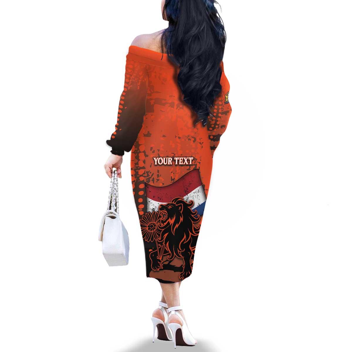 Personalized Netherlands Family Matching Off The Shoulder Long Sleeve Dress and Hawaiian Shirt Lion With Daisy Flower - Wonder Print Shop