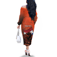 Personalized Netherlands Family Matching Off The Shoulder Long Sleeve Dress and Hawaiian Shirt Lion With Daisy Flower - Wonder Print Shop