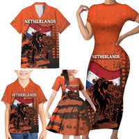 Personalized Netherlands Family Matching Short Sleeve Bodycon Dress and Hawaiian Shirt Lion With Daisy Flower - Wonder Print Shop