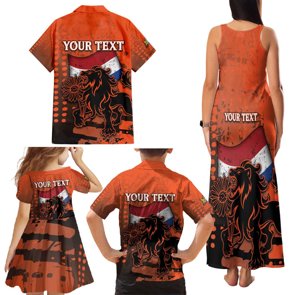 Personalized Netherlands Family Matching Tank Maxi Dress and Hawaiian Shirt Lion With Daisy Flower - Wonder Print Shop