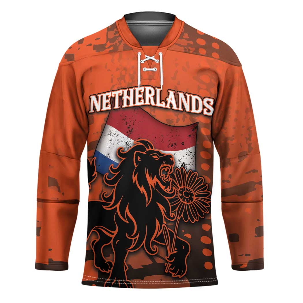Personalized Netherlands Hockey Jersey Lion With Daisy Flower - Wonder Print Shop