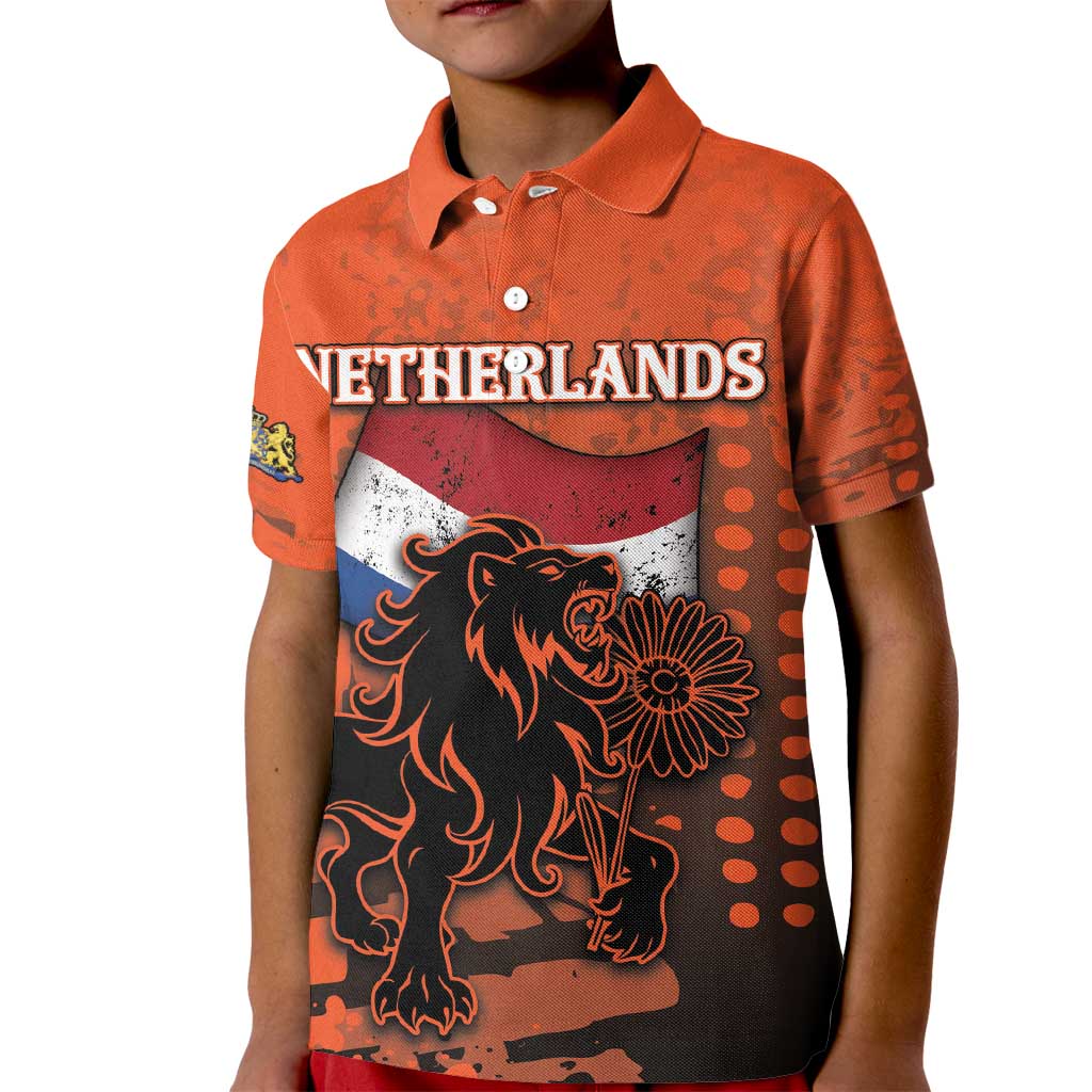 Personalized Netherlands Kid Polo Shirt Lion With Daisy Flower - Wonder Print Shop