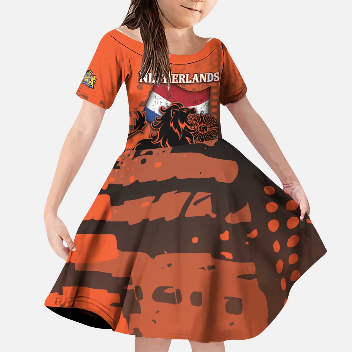 Personalized Netherlands Kid Short Sleeve Dress Lion With Daisy Flower - Wonder Print Shop