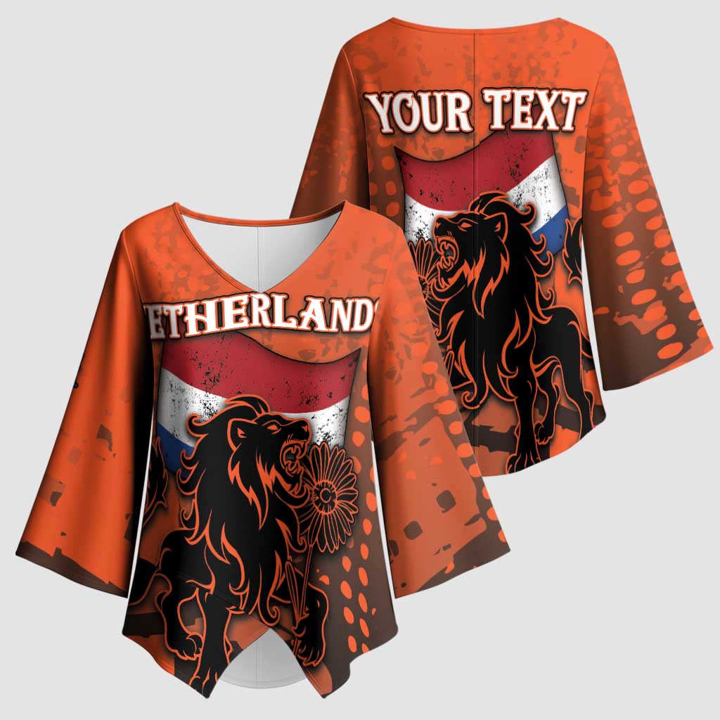 Personalized Netherlands Kimono Sleeve Blouse Lion With Daisy Flower - Wonder Print Shop