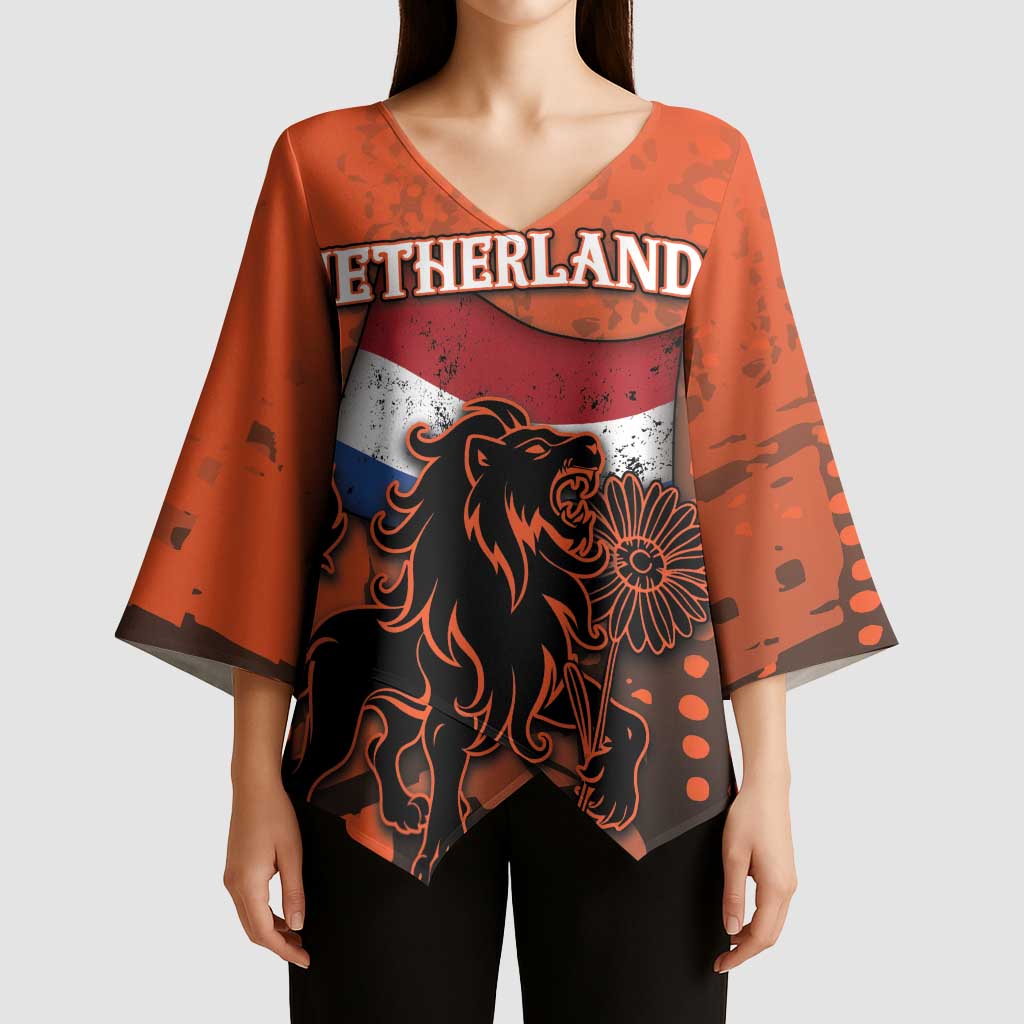 Personalized Netherlands Kimono Sleeve Blouse Lion With Daisy Flower - Wonder Print Shop
