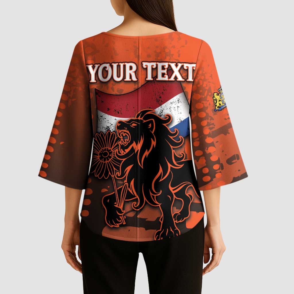 Personalized Netherlands Kimono Sleeve Blouse Lion With Daisy Flower - Wonder Print Shop