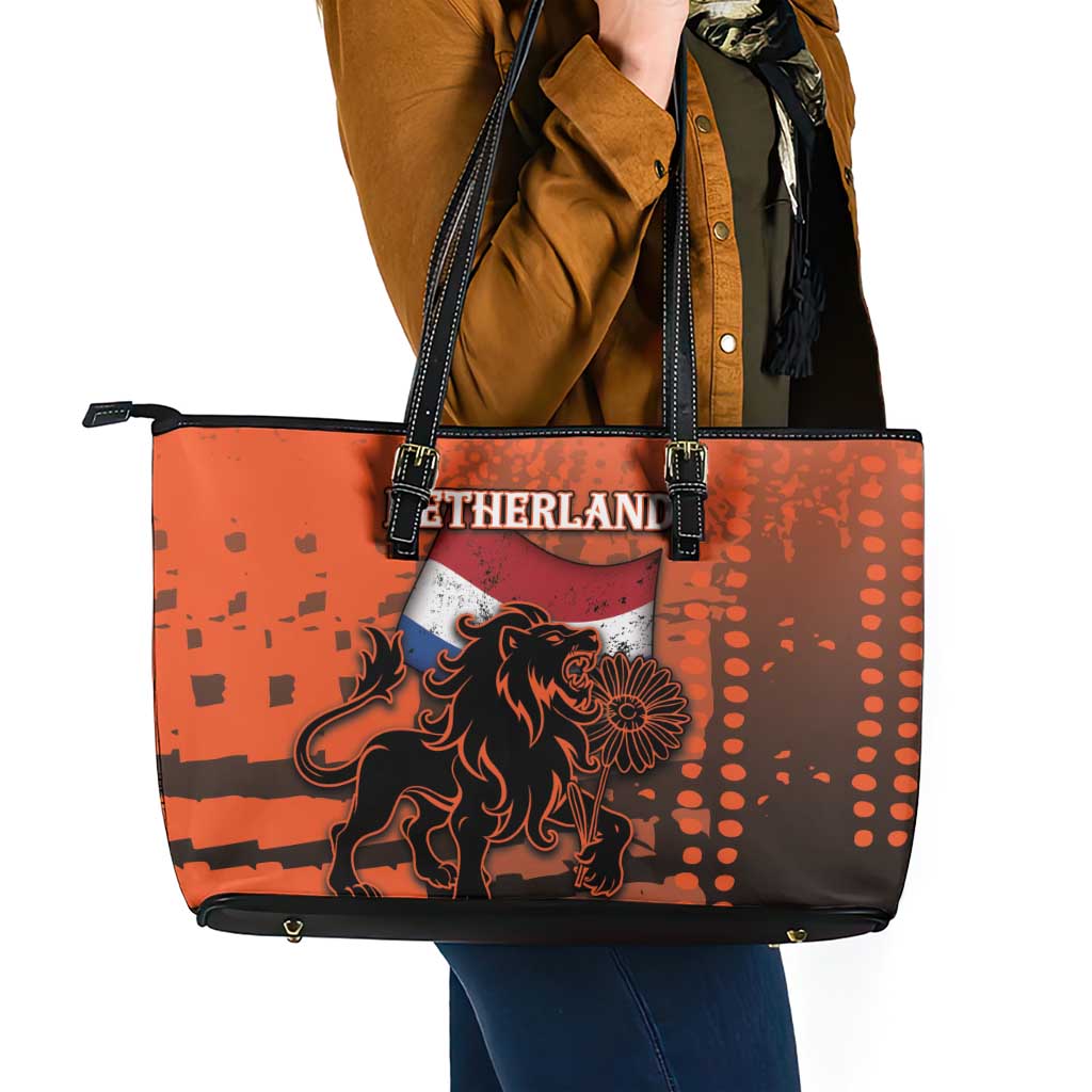 Netherlands Leather Tote Bag Lion With Daisy Flower - Wonder Print Shop
