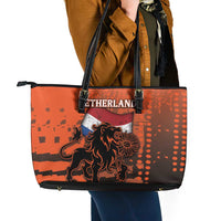 Netherlands Leather Tote Bag Lion With Daisy Flower - Wonder Print Shop