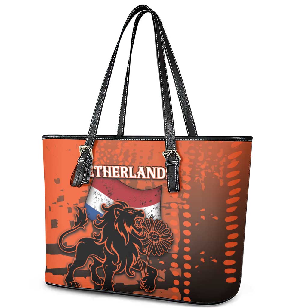 Netherlands Leather Tote Bag Lion With Daisy Flower - Wonder Print Shop