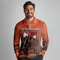 Personalized Netherlands Long Sleeve Polo Shirt Lion With Daisy Flower - Wonder Print Shop