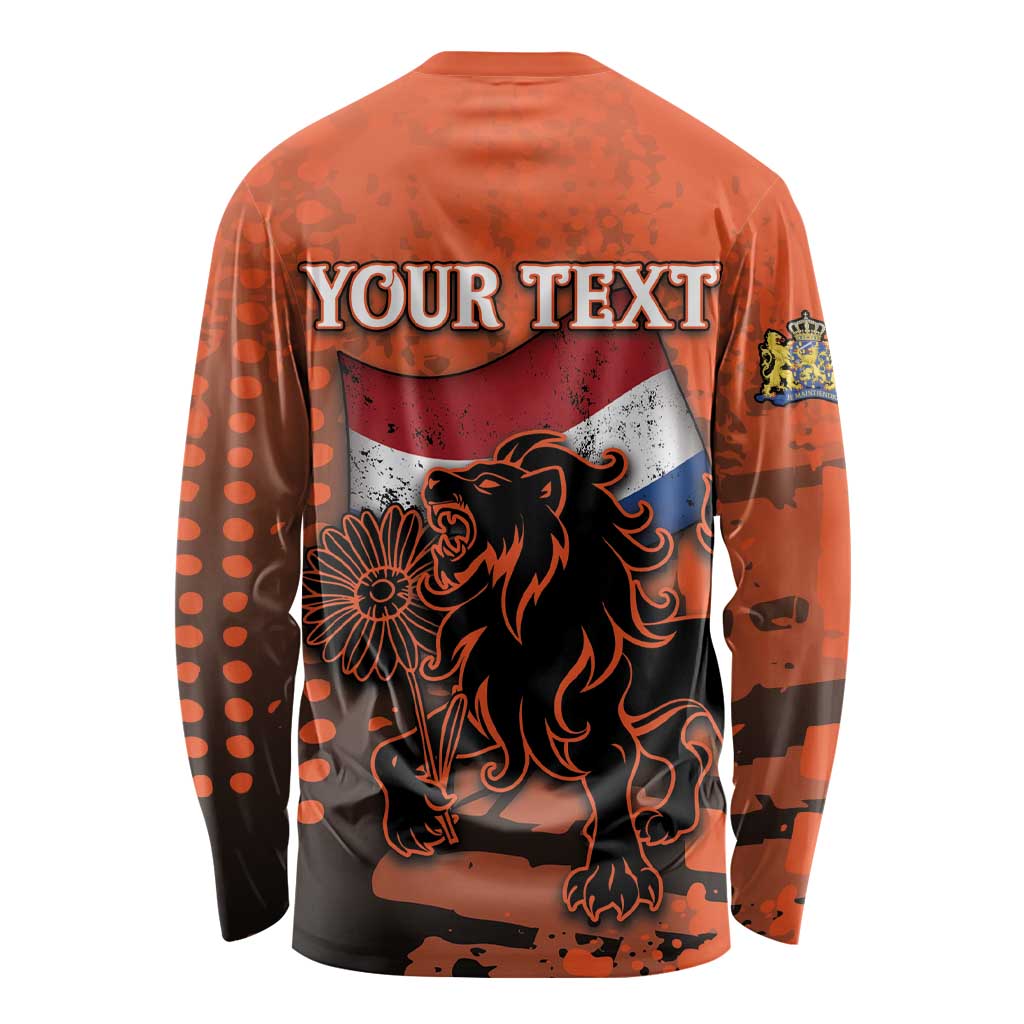 Personalized Netherlands Long Sleeve Shirt Lion With Daisy Flower - Wonder Print Shop