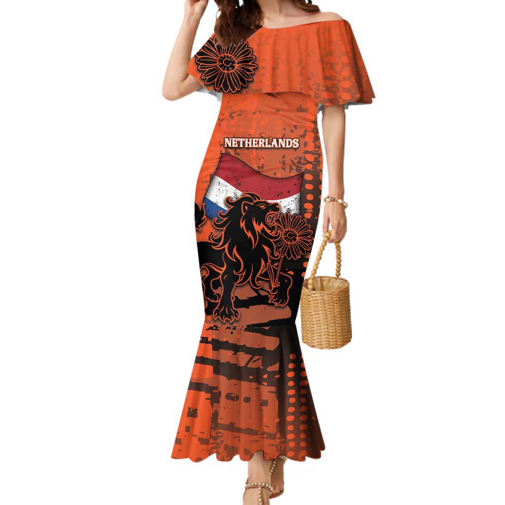 Personalized Netherlands Mermaid Dress Lion With Daisy Flower - Wonder Print Shop