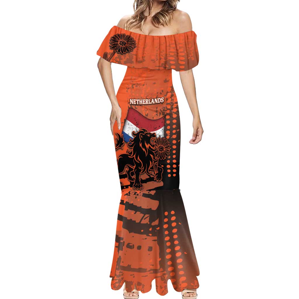 Personalized Netherlands Mermaid Dress Lion With Daisy Flower - Wonder Print Shop