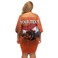 Personalized Netherlands Off Shoulder Short Dress Lion With Daisy Flower - Wonder Print Shop