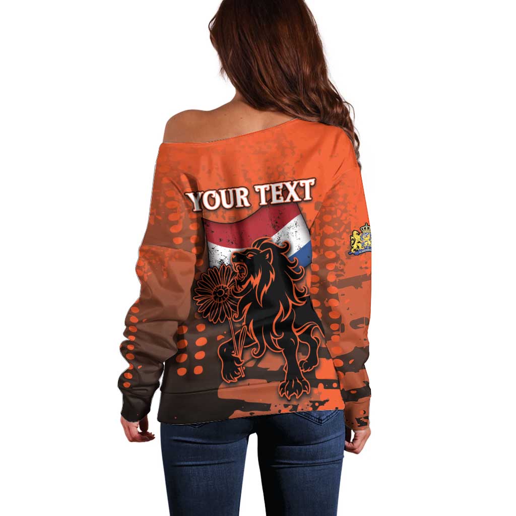 Personalized Netherlands Off Shoulder Sweater Lion With Daisy Flower - Wonder Print Shop