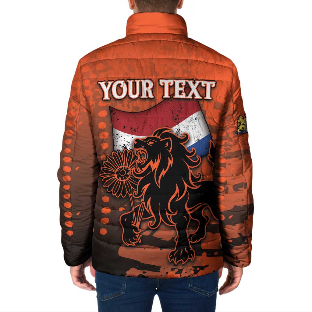 Personalized Netherlands Padded Jacket Lion With Daisy Flower - Wonder Print Shop