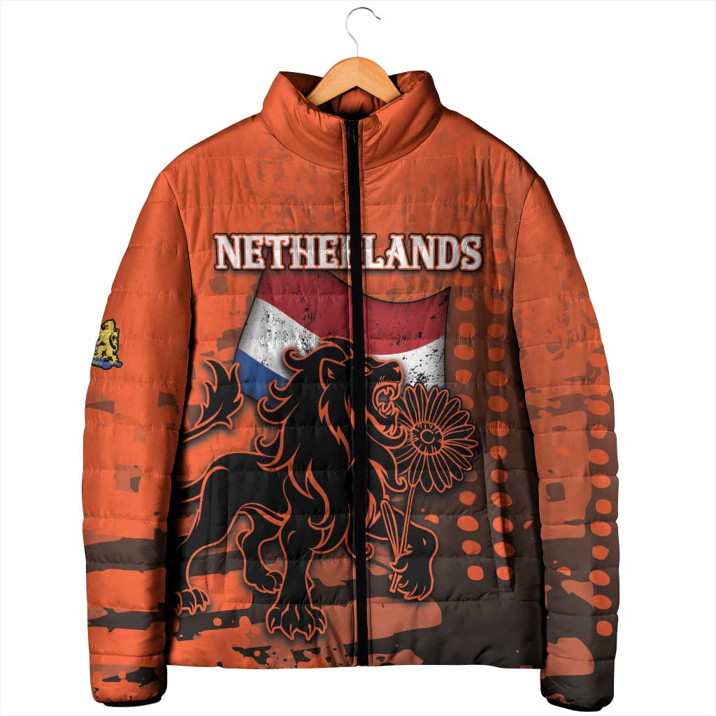 Personalized Netherlands Padded Jacket Lion With Daisy Flower - Wonder Print Shop