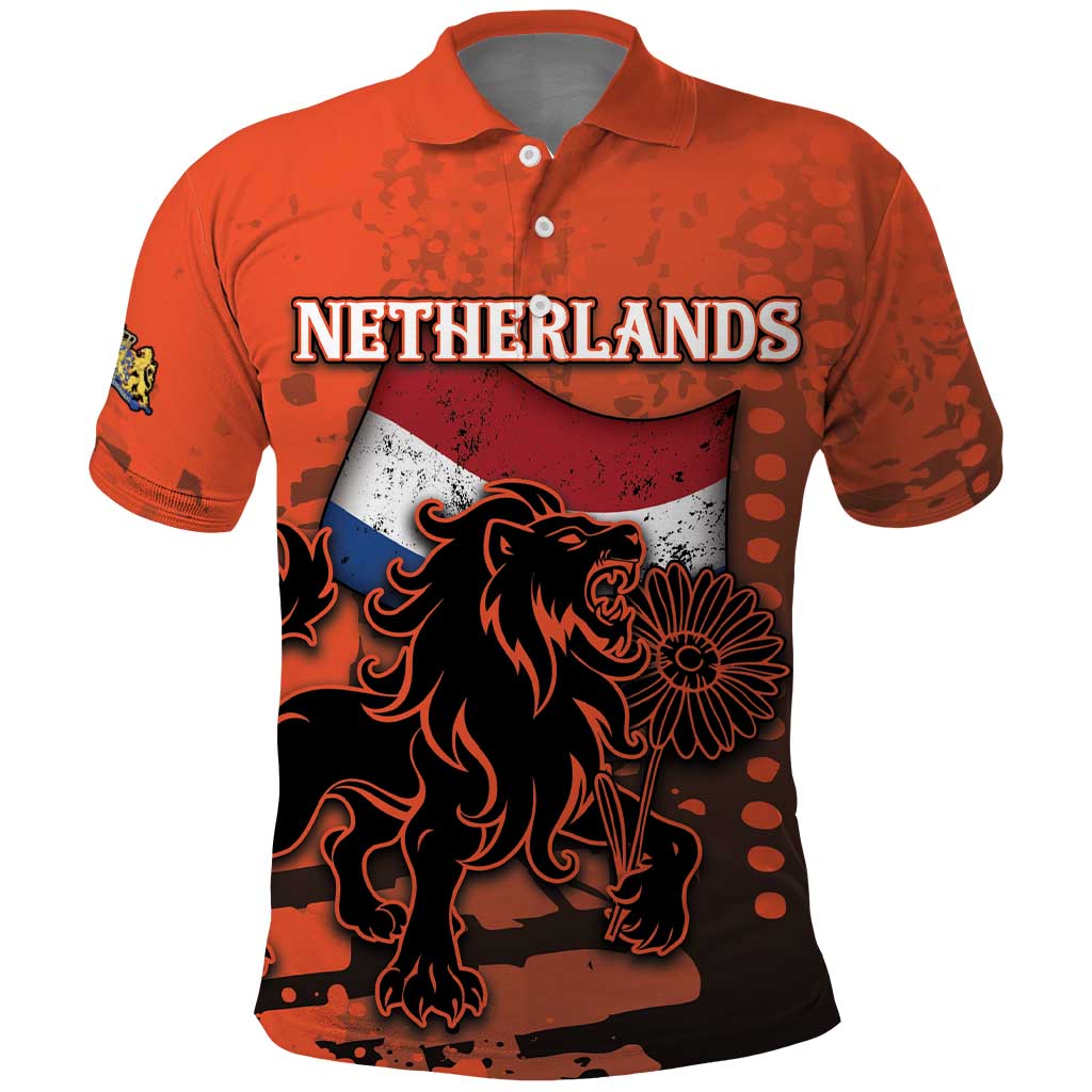 Personalized Netherlands Polo Shirt Lion With Daisy Flower - Wonder Print Shop