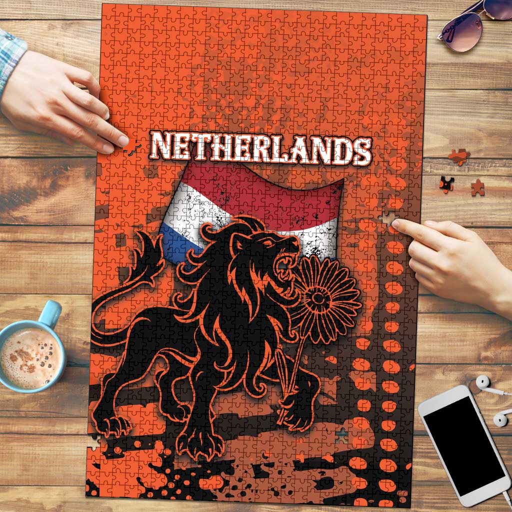 Netherlands Puzzle Lion With Daisy Flower - Wonder Print Shop