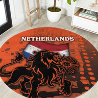 Netherlands Round Carpet Lion With Daisy Flower - Wonder Print Shop