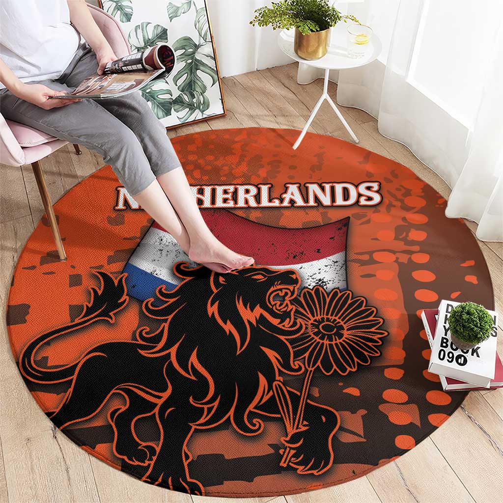 Netherlands Round Carpet Lion With Daisy Flower - Wonder Print Shop
