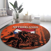 Netherlands Round Carpet Lion With Daisy Flower - Wonder Print Shop