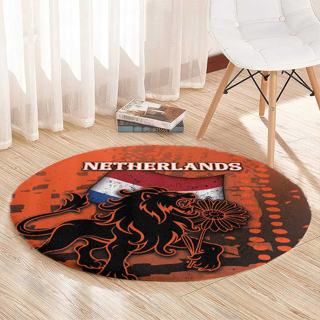 Netherlands Round Carpet Lion With Daisy Flower - Wonder Print Shop