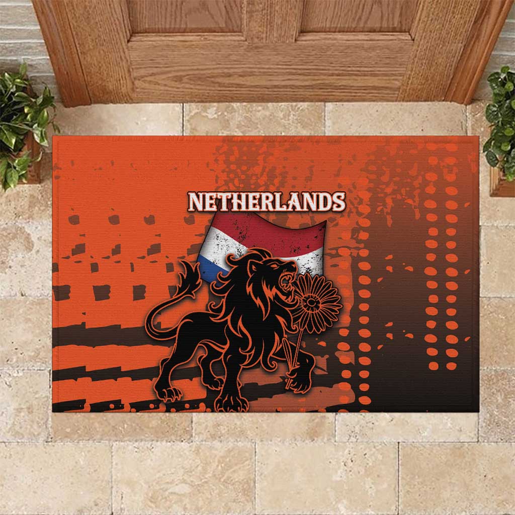 Netherlands Rubber Doormat Lion With Daisy Flower - Wonder Print Shop