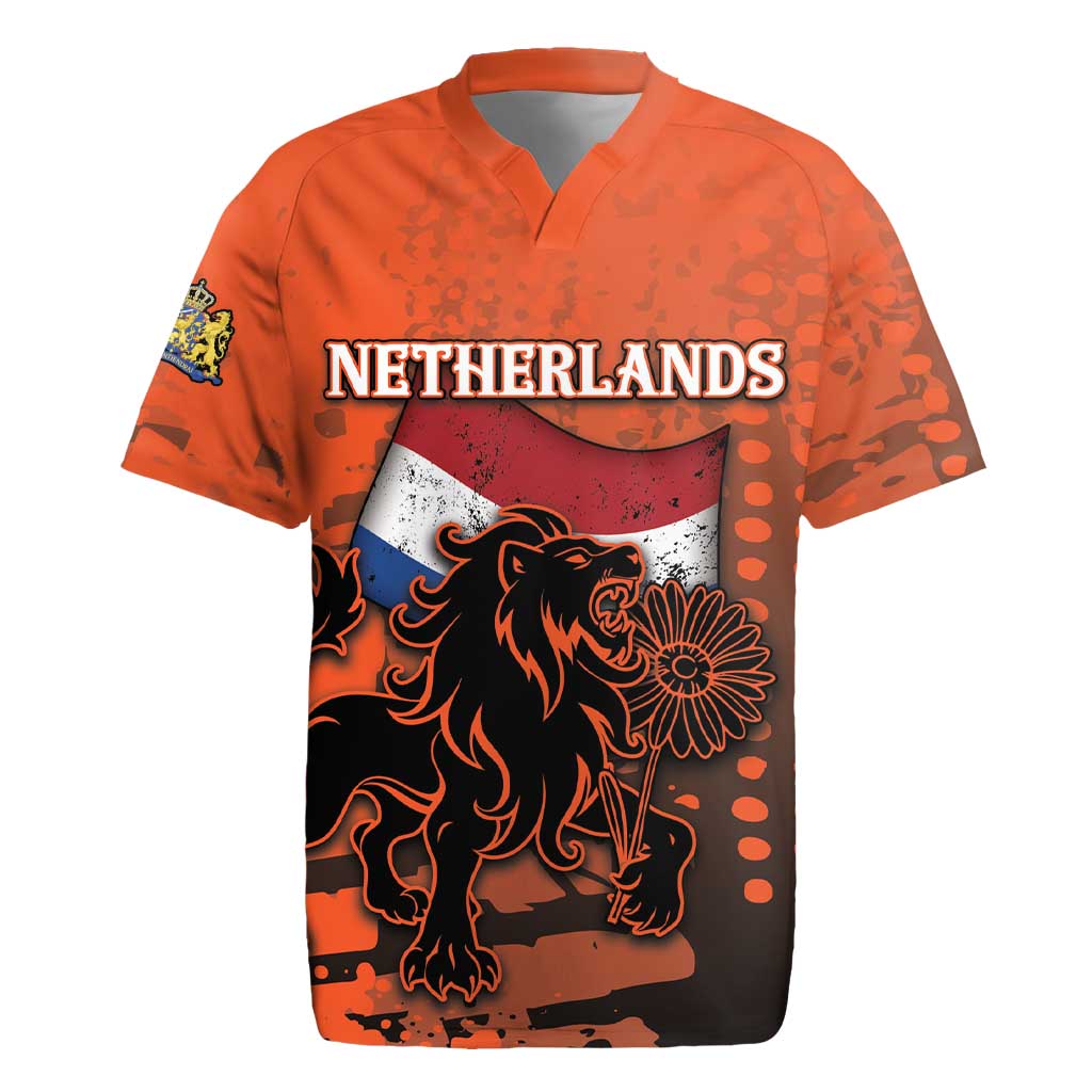 Personalized Netherlands Rugby Jersey Lion With Daisy Flower - Wonder Print Shop