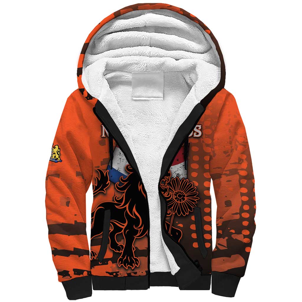 Personalized Netherlands Sherpa Hoodie Lion With Daisy Flower - Wonder Print Shop