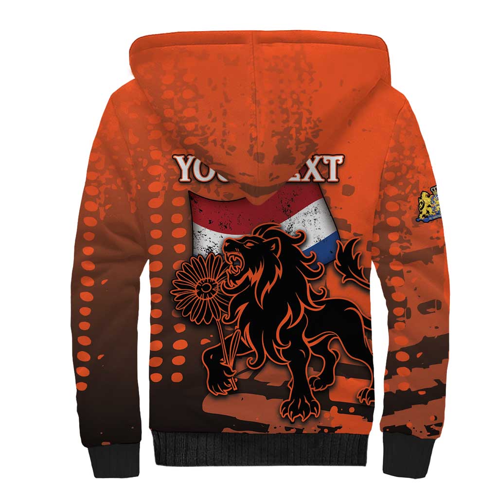 Personalized Netherlands Sherpa Hoodie Lion With Daisy Flower - Wonder Print Shop