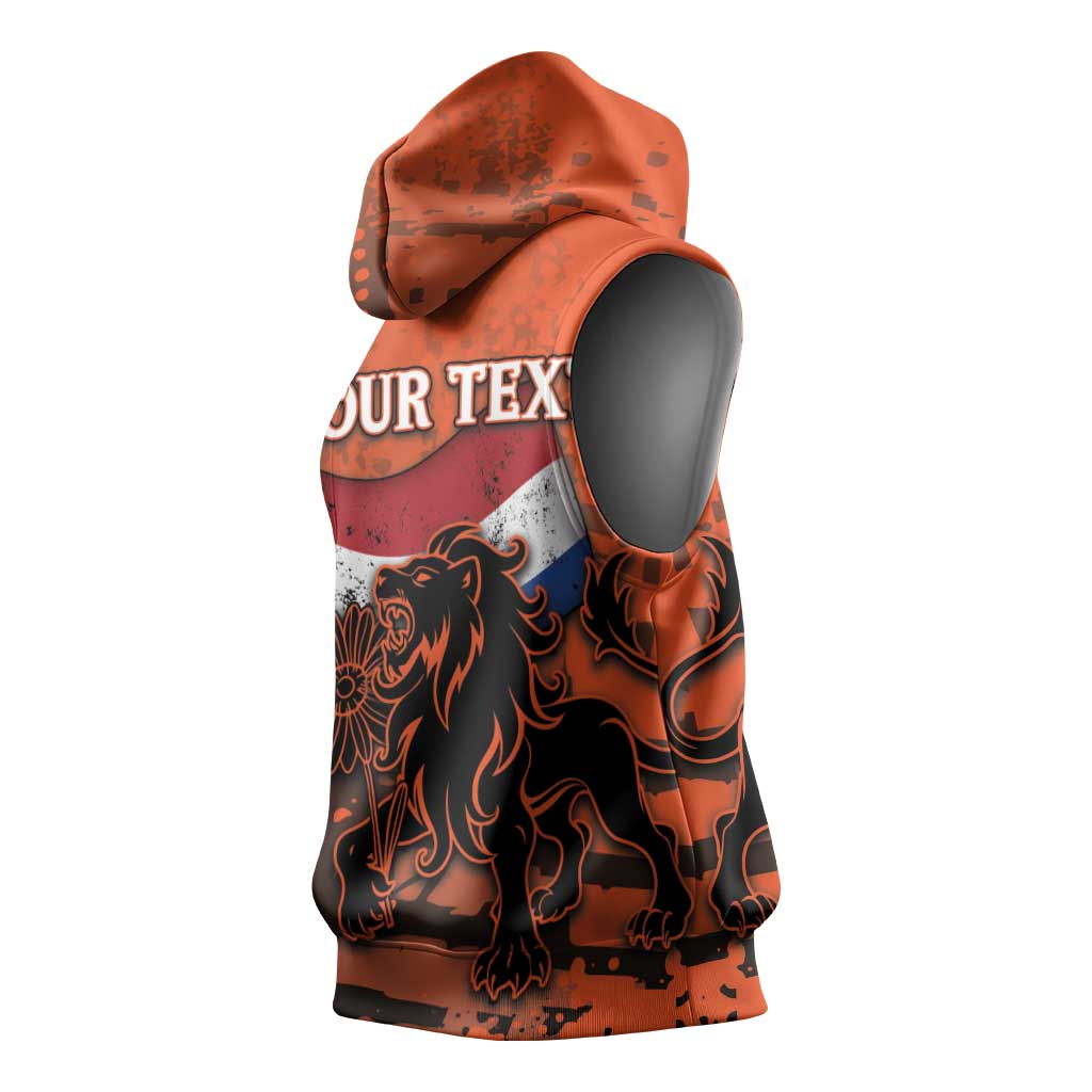 Personalized Netherlands Sleeveless Hoodie Lion With Daisy Flower - Wonder Print Shop