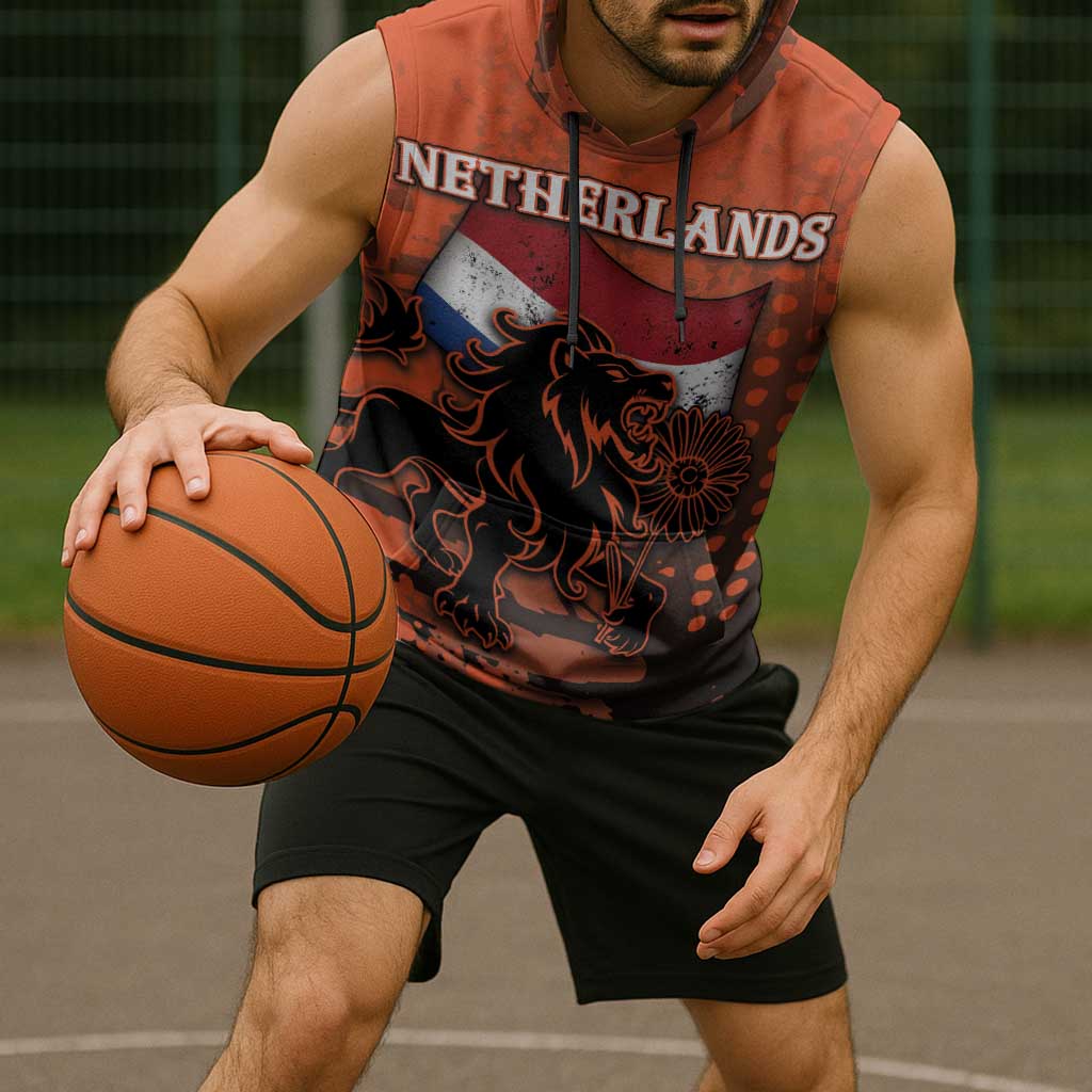 Personalized Netherlands Sleeveless Hoodie Lion With Daisy Flower - Wonder Print Shop