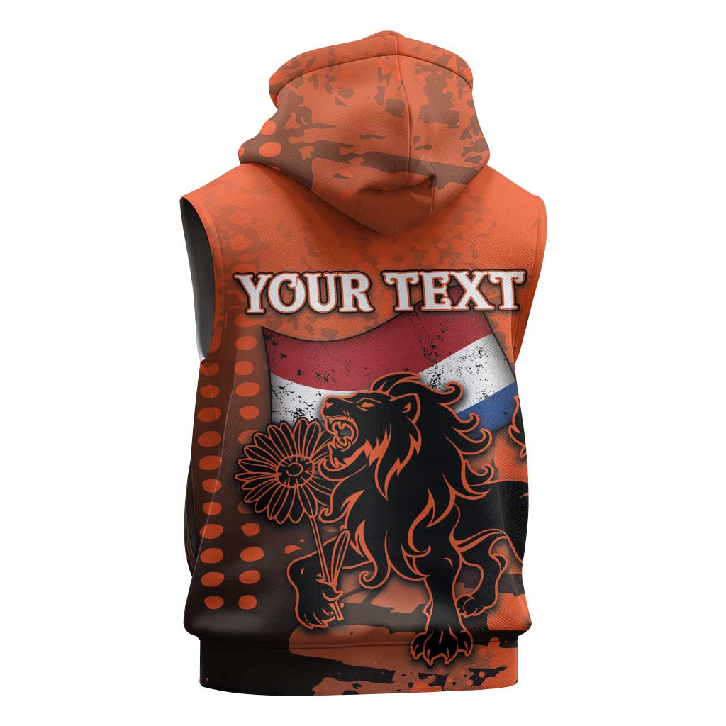 Personalized Netherlands Sleeveless Zip Hoodie Lion With Daisy Flower - Wonder Print Shop