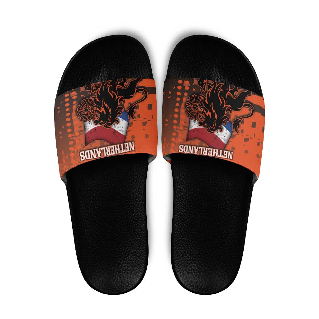 Netherlands Slide Sandals Lion With Daisy Flower - Wonder Print Shop