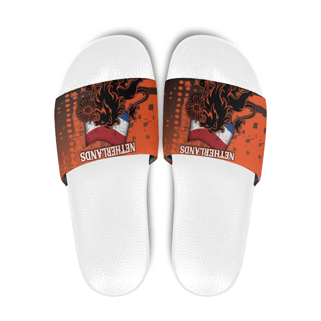 Netherlands Slide Sandals Lion With Daisy Flower - Wonder Print Shop