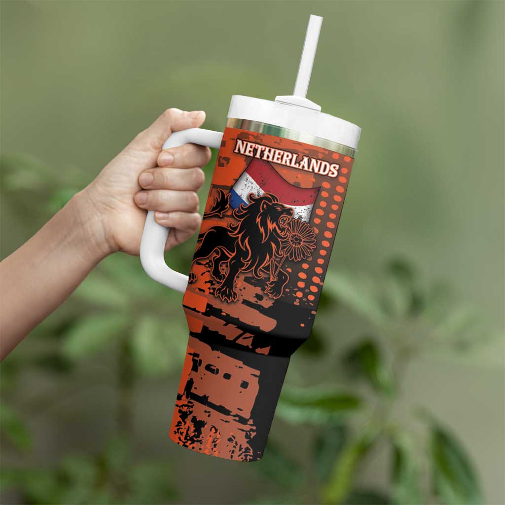 Personalized Netherlands Tumbler With Handle Lion With Daisy Flower - Wonder Print Shop