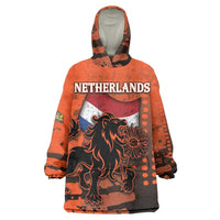 Personalized Netherlands Wearable Blanket Hoodie Lion With Daisy Flower - Wonder Print Shop