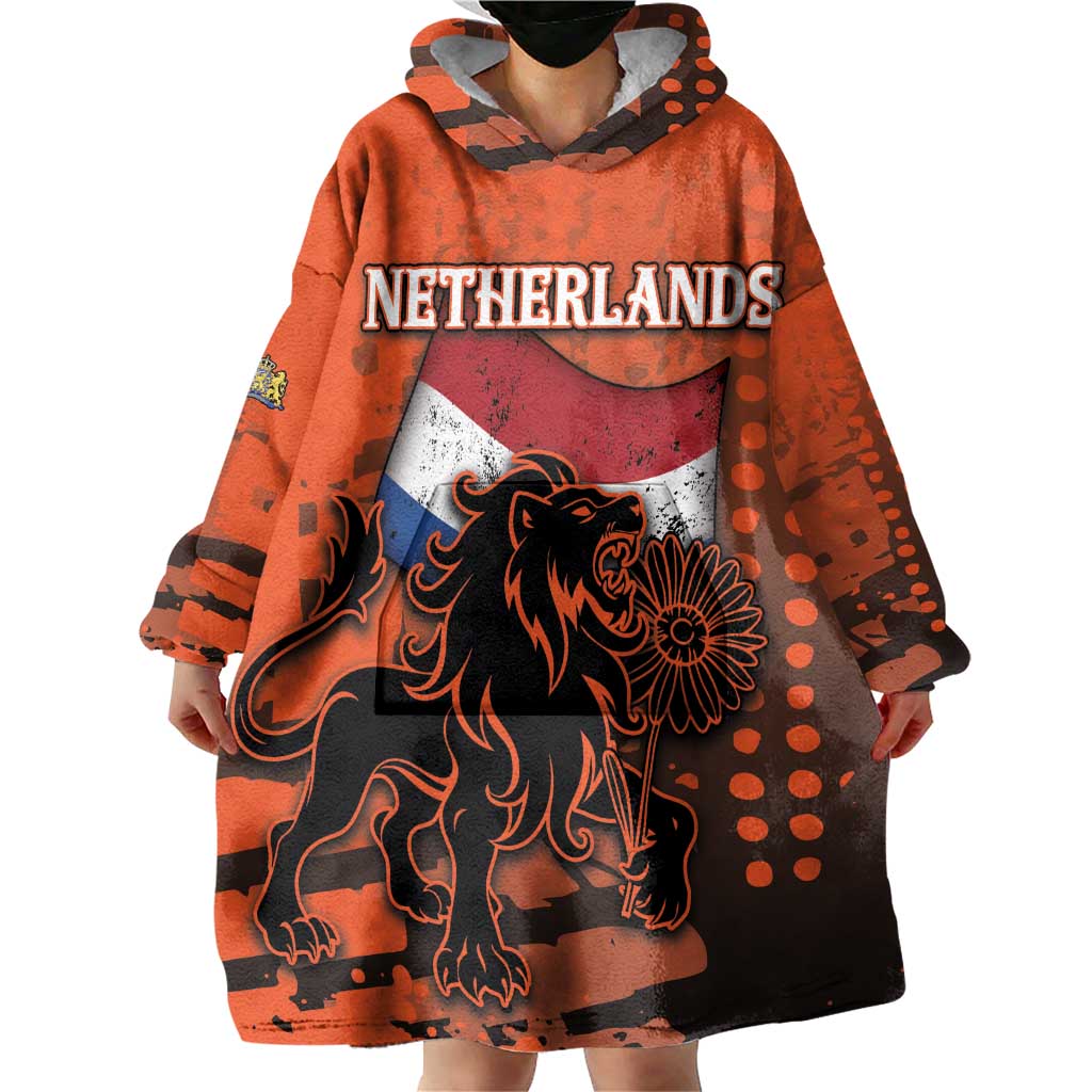 Personalized Netherlands Wearable Blanket Hoodie Lion With Daisy Flower - Wonder Print Shop
