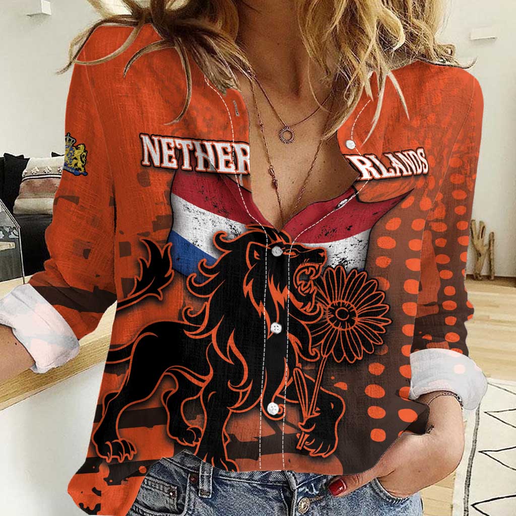 Personalized Netherlands Women Casual Shirt Lion With Daisy Flower - Wonder Print Shop