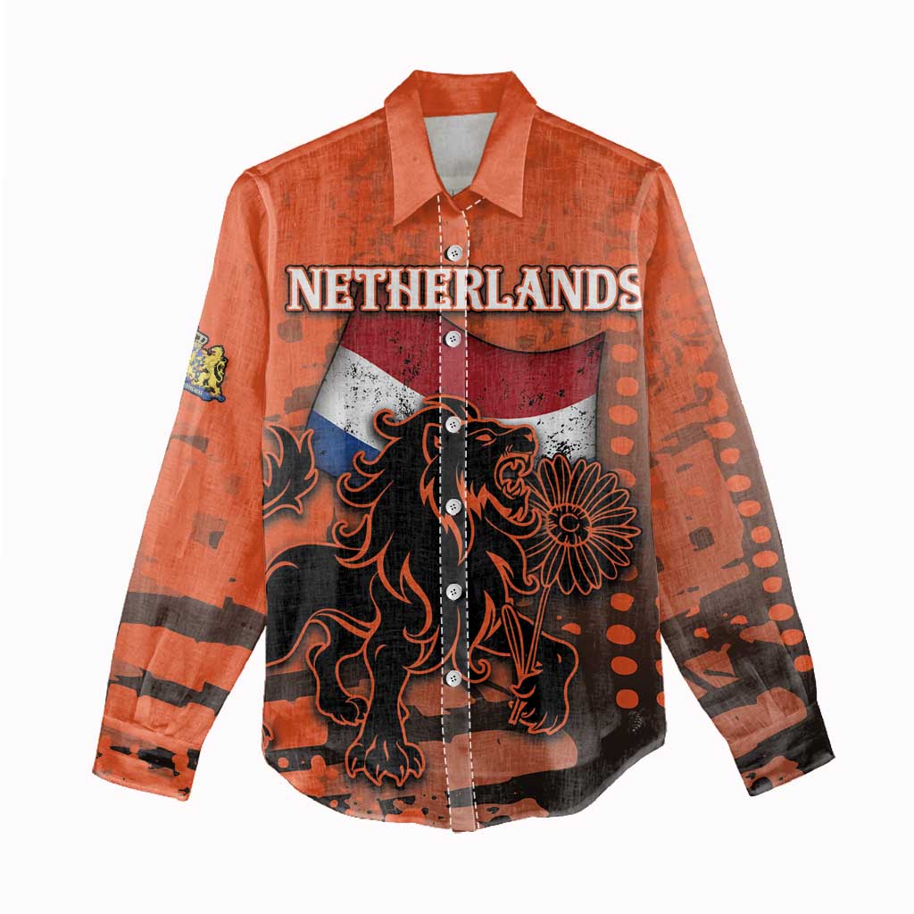 Personalized Netherlands Women Casual Shirt Lion With Daisy Flower - Wonder Print Shop