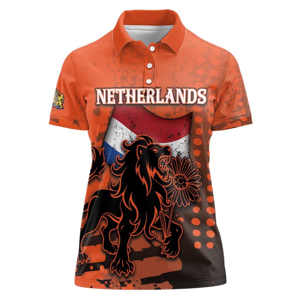 Personalized Netherlands Women Polo Shirt Lion With Daisy Flower - Wonder Print Shop