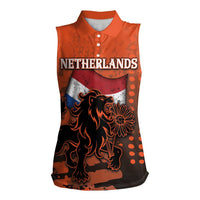 Personalized Netherlands Women Sleeveless Polo Shirt Lion With Daisy Flower - Wonder Print Shop
