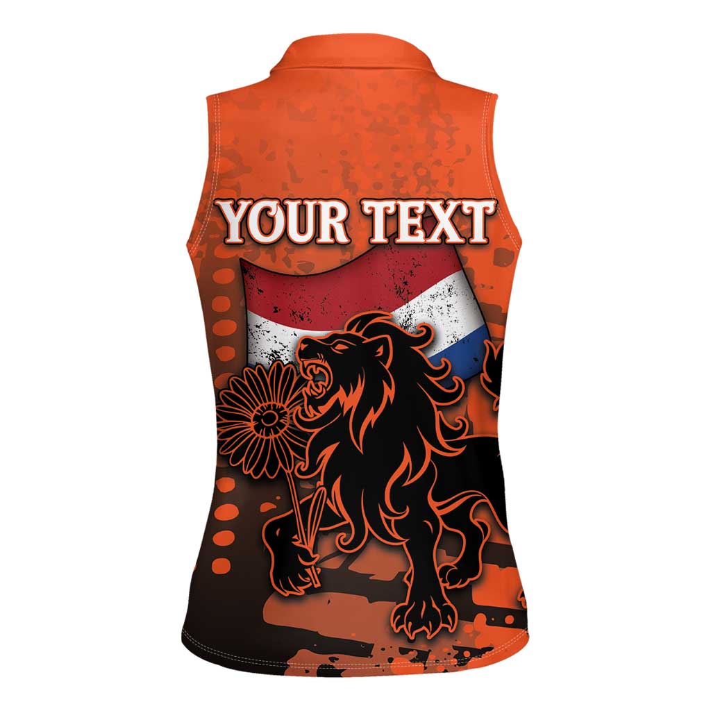 Personalized Netherlands Women Sleeveless Polo Shirt Lion With Daisy Flower - Wonder Print Shop